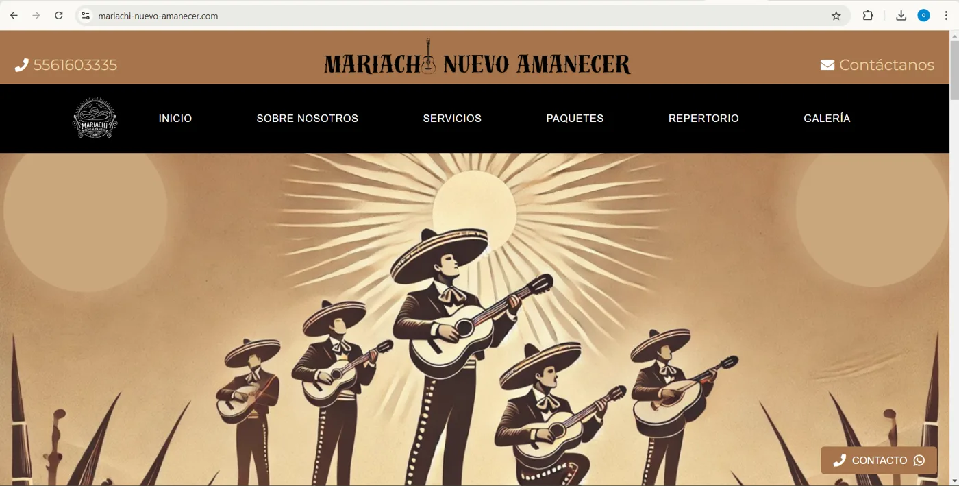 Sitio web desarrollado por ATEX IT para Mariachi Nuevo Amanecer